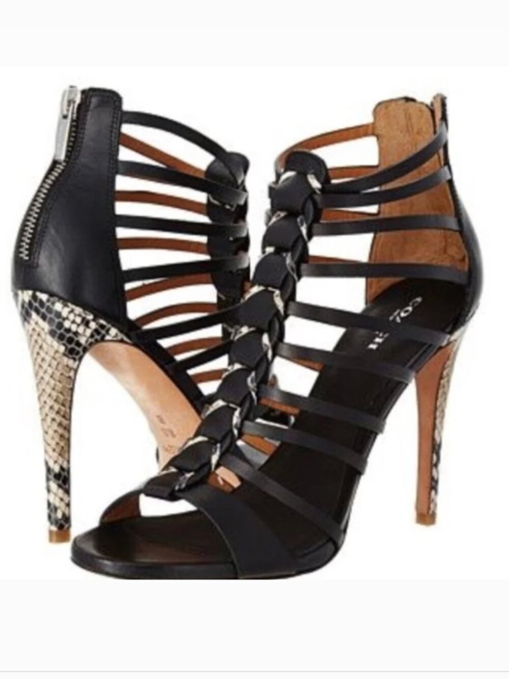 Coach Josey Gladiator Heels High Heel Strappy Open Toe Shoes Snakeskin Black 9